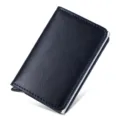 Tarjetero automático de metal anti-RFID con elegante funda de cuero PU en color azul oscuro. - Crazy Horse Azul