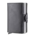 Dark grey leather pop up card wallet aluminum cardholder for men minimalist sleek design - Gray