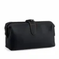 Black genuine leather cosmetic bag kiss lock clutch purse vintage toiletry bag for women - Black - Plain Pattern