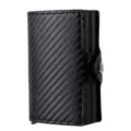 Carbon fiber textured double layer automatic pop up card holder wallet for men variant. - Carbon Fiber Black