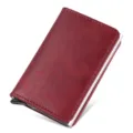 Rotes PU Leder RFID Blockierung Pop-Up Kartenetui Metall Brieftasche Kartenhalter - Crazy Horse Burgundrot