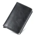 Schwarzes PU-Leder Metall automatisches Pop-up Kartenetui RFID Schutz Geldbörse Kartenhalter - Crazy Horse Grau