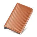 Braune Carbonfaser Pop-up Kartenetui Metall RFID Schutz Kreditkartenhalter Slim Brieftasche. - Kohlefaser Gold