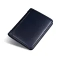 Men dark blue genuine leather RFID blocking trifold short wallet card holder style - Blue