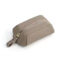 Monedero de piel auténtica en color taupe con cremallera dorada, pequeña cartera compacta. - Gris