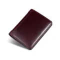 Men's genuine leather trifold wallet oil wax finish card holder compact design chic - Fuschia