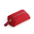 Monedero de cuero genuino rojo con cremallera y correa portátil, diseño elegante y compacto. - Rojo