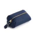 Blue leather coin purse, genuine cowhide zipper wallet, compact portable change pouch for women. - Dark Blue
