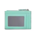 Tarjetero de cuero Saffiano verde menta con bolsillo con cremallera y ventana ID. - Verde