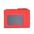 Tarjetero de cuero Saffiano rojo, elegante mini monedero con cremallera y visor ID - Rojo