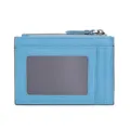 Tarjetero de cuero Saffiano azul con ventana de identificación y bolsillo con cremallera. - Azul claro