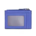 Portacarte in vera pelle saffiano blu con finestra trasparente, tasca con zip e design slim. - Blu scuro