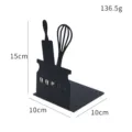 Black metal L-shaped bookend with kitchen utensil silhouette and coffee bean cutout for desk. - Whisk Style