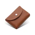 Pequeño monedero marrón de piel con solapa y botón a presión, mini cartera compacta. - Capa Única / Marrón
