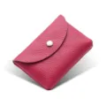 Mini monedero de cuero genuino para mujer, cartera de solapa de piel de vaca suave con botón. - Capa Única / Rojo