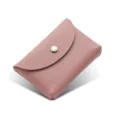Minimalist genuine leather coin purse for women, soft pebble grain mini wallet with snap. - Single Layer / Pink