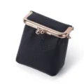 Mini monedero de cuero genuino negro estuche elegante para pintalabios cierre metálico - Negro
