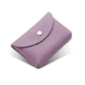 Purple leather coin purse mini wallet with snap closure and litchi grain texture. - Single Layer / Light Purple