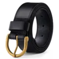 Cinturón de cuero negro vintage para hombre con hebilla de latón estilo vaquero casual - Negro / 96cm