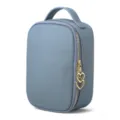 Bolso cosmetico de cuero azul claro con cremallera de corazon dorado para viaje mujer. - Azul