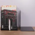 Creative metal bookend with landmark architectural silhouette, black L-shaped desktop book support. - Titus Arch