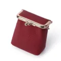 Mini monedero de cuero genuino estuche de lápiz labial bolsa de auriculares cierre de beso retro. - Burdeos