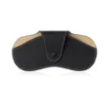 Estuche de cuero negro para gafas funda de almacenamiento portátil para sol con botón - Negro
