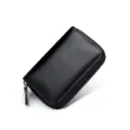 Tarjetero de cuero negro monedero con cremallera de acordeón compacto estuche unisex - Negro