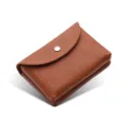 Mini brown genuine leather coin purse with snap button closure, soft pebble texture wallet. - Double Layer / Brown