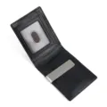 Cartera Hombre Piel Negra con Pinza para Dinero RFID Bloqueo Slim Bifold Monedero Fino - Negro