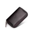 Tarjetero de cuero marrón oscuro cartera compacta con cremallera para uso diario estilo minimalis - Café