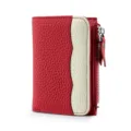 Monedero corto de cuero en contraste rojo y blanco, mini cartera compacta de mujer con cremallera. - Rojo chino