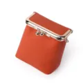 Mini porte-monnaie en cuir orange avec fermeture métallique, étui compact pour écouteurs et rouge. - Orange
