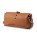 Neceser de cuero marrón, elegante bolsa de maquillaje de piel vacuno con costuras a contraste. - Marrón