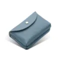 Mini genuine leather coin purse for women, soft cowhide compact flap wallet with litchi grain. - Double Layer / Light Blue