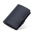 Dark blue PU leather automatic pop-up card holder RFID blocking slim metal wallet case - Blue Saffiano Pattern