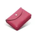 Mini genuine leather coin purse for women, soft litchi pattern cowhide flap wallet with snap. - Double Layer / Red