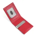 Cartera de cuero rojo para hombre con clip metalico para dinero y ventana ID elegante. - Rojo