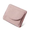 Cartera compacta de mujer en cuero genuino rosa, elegante monedero con solapa y cierre seguro. - Rosa