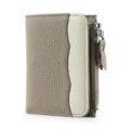 Portefeuille femme en cuir véritable bicolore avec poche zippée pour la monnaie. - Gris éléphant