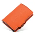 Orange pop-up card holder aluminum wallet RFID blocking slim credit card case for men - Orange Cross Pattern