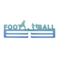 Metal football medal holder hanger with blue green gradient finish, dual row display hooks for wall decor. - Soccer Ball Style