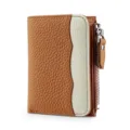 Portefeuille court femme en cuir véritable bicolore avec poche monnaie zippée et pression - Marron