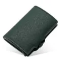 Dark green PU leather popup card wallet, RFID blocking metal card holder for men and women. - Dark Green Cross Pattern