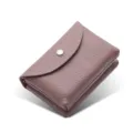 Mini genuine leather coin purse for women, soft litchi pattern cowhide flap wallet, mauve. - Double Layer / Bean Pink