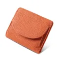 Orangene Damen Geldbörse aus echtem Leder mit Überschlag Druckknopf und Münzfach. - Orange
