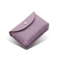 Mini genuine leather coin purse for women, soft litchi grain cowhide wallet with snap. - Double Layer / Light Purple
