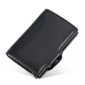 Automatic pop-up card holder wallet with RFID blocking, sleek black PU leather and aluminum case. - Black Plain