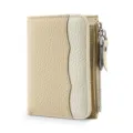 Portefeuille femme en cuir court bicolore poche monnaie zippée style beige élégant - Beige