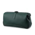 Dark green genuine leather cosmetic bag vintage wash pouch with vertical strap and white stitching - Dark Green